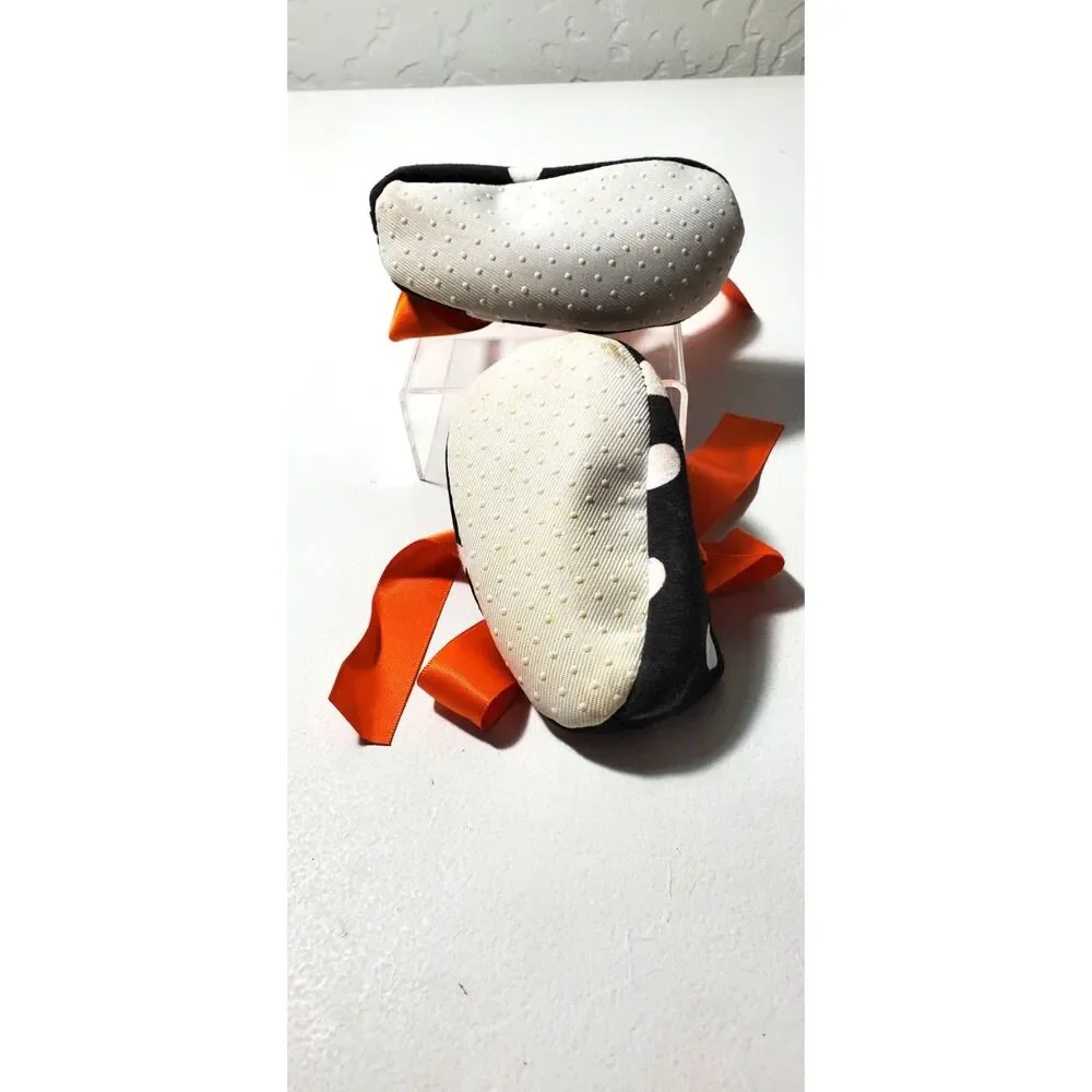 Halloween Costume Baby Shoes Black and White Polka Dot with Orange Ribbon